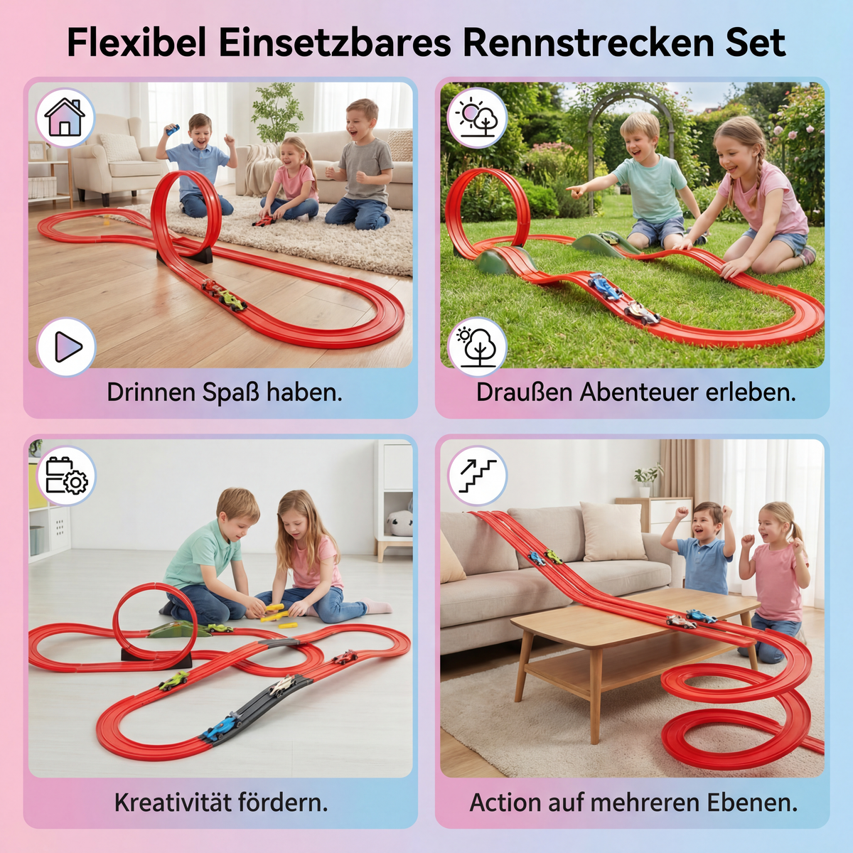Flexibles Rennstrecken-Set mit biegsamen Schienen | Farben: Rot oder Blau | Leuchtende Elemente für Renn-Action bei Nacht 5