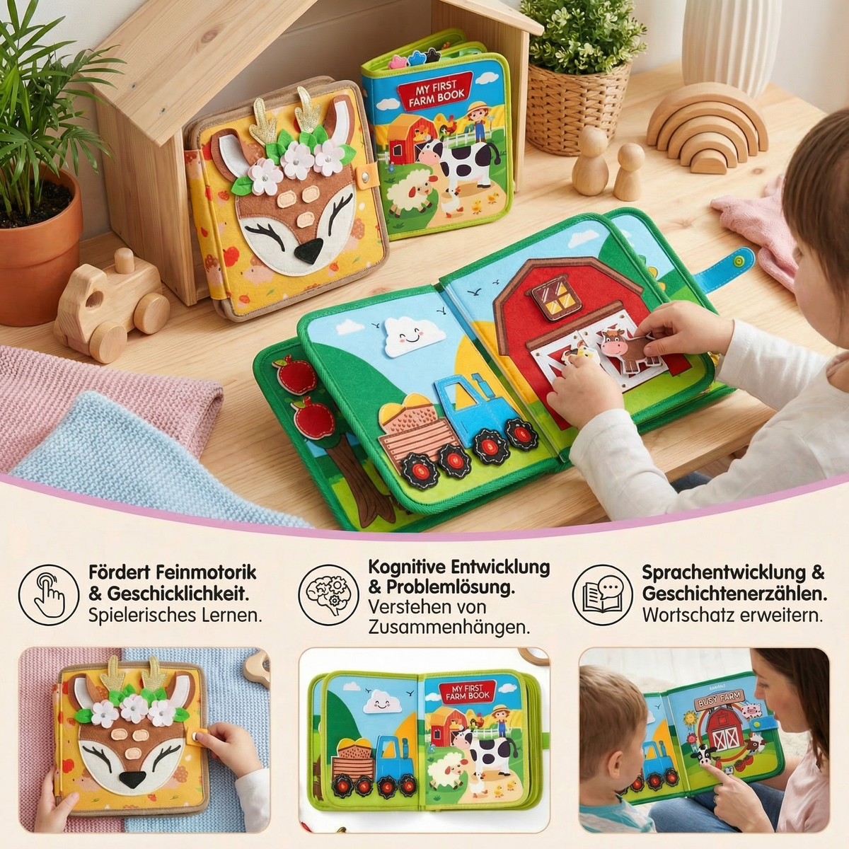 Montessori Lern- & Geschichtenbuch Set 3-teilig | Spielerisches Lernen & Erzählen | Fördert Konzentration bei Kindern 4
