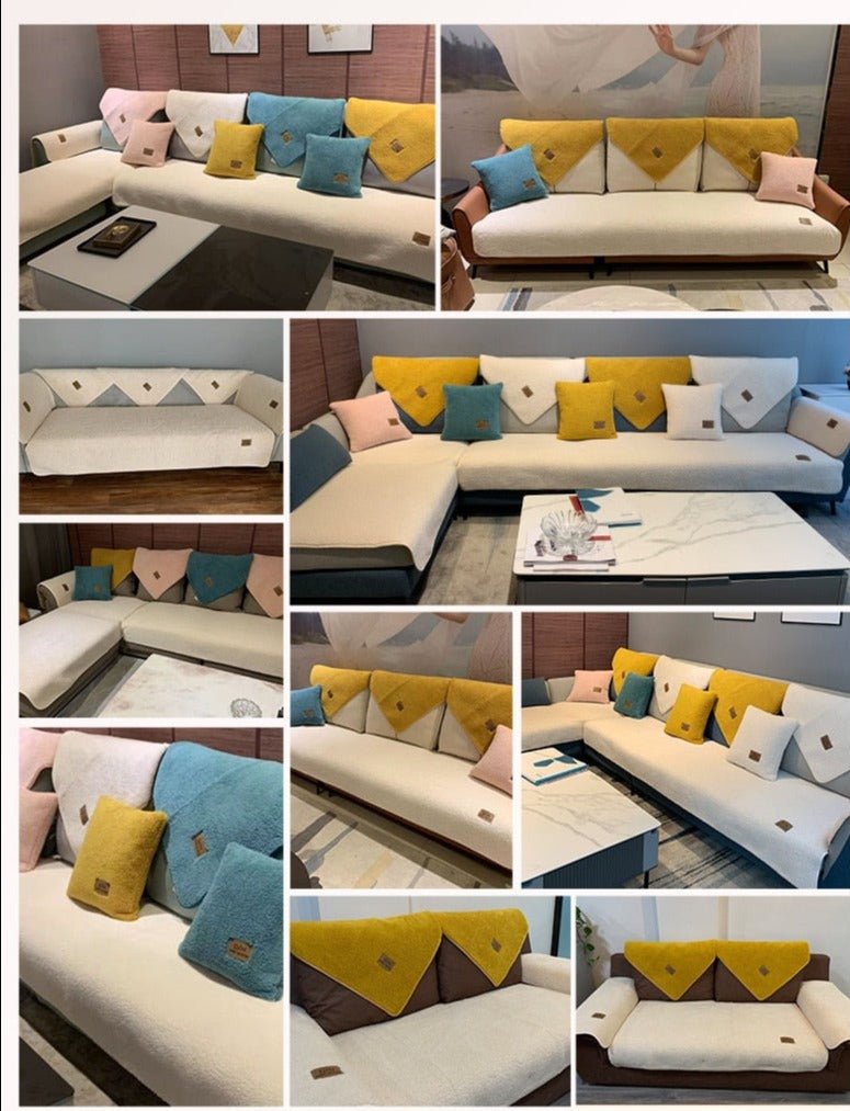 Sofa-Überwurf Plüsch rundum | Rutschfest & Ultraweich | Waschbar, Möbelschutz vor Flecken, inkl. 2 Kissenbezüge 9