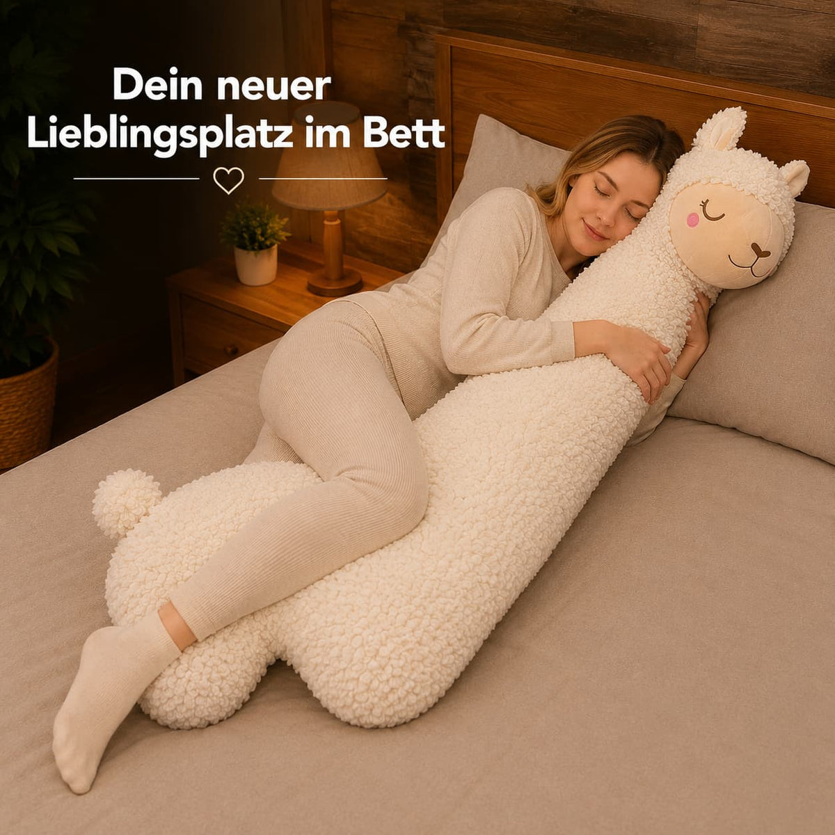 Alpaka Seitenschläferkissen Plüsch 100/130 cm | Weiß oder Braun | Flauschiges Ganzkörperkissen zum Kuscheln und Anlehnen 9