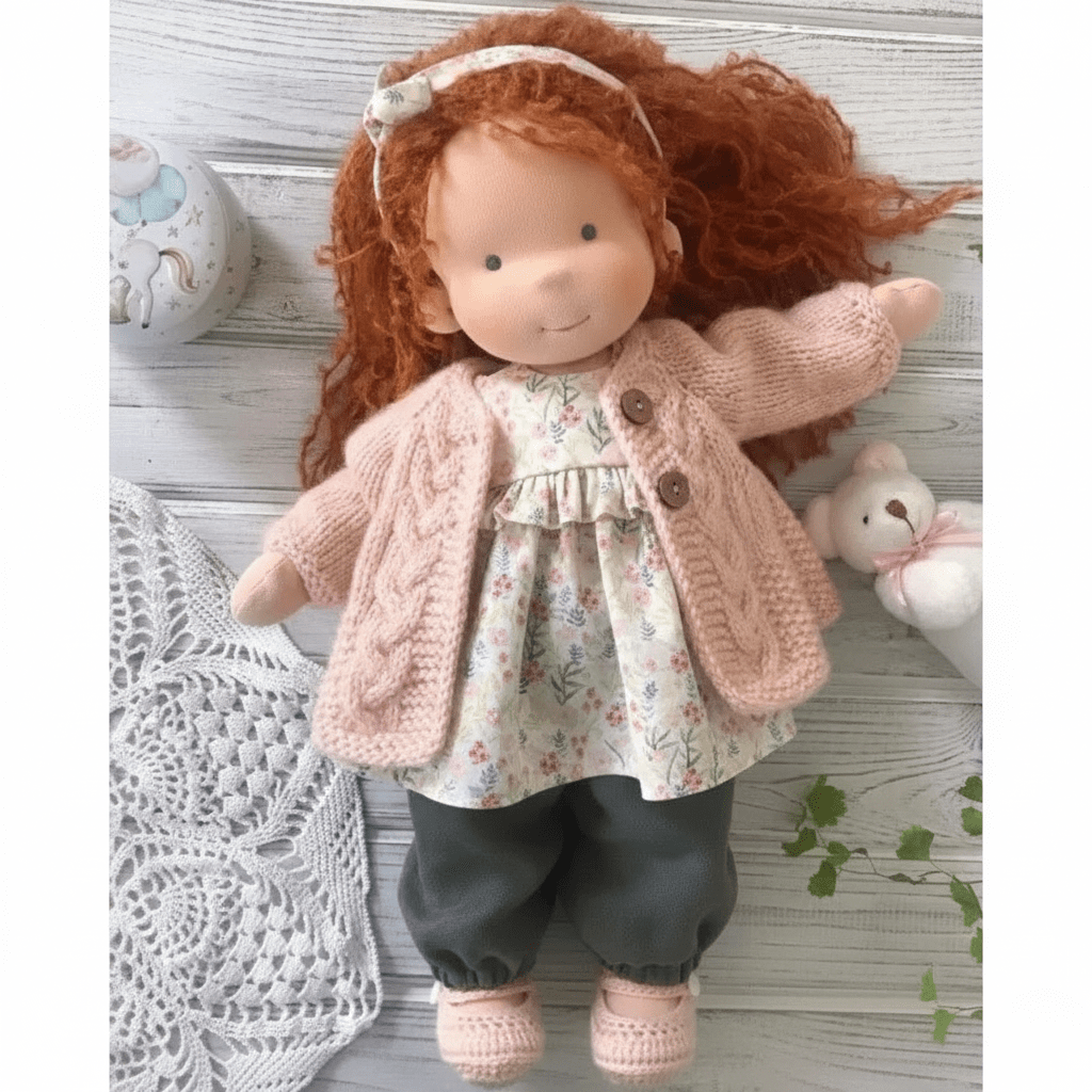 Waldorf-Puppe aus 100% Baumwolle | Handgefertigtes Unikat für fantasievolles Spielen | Weich, sicher und liebevoll handgefertigt 39