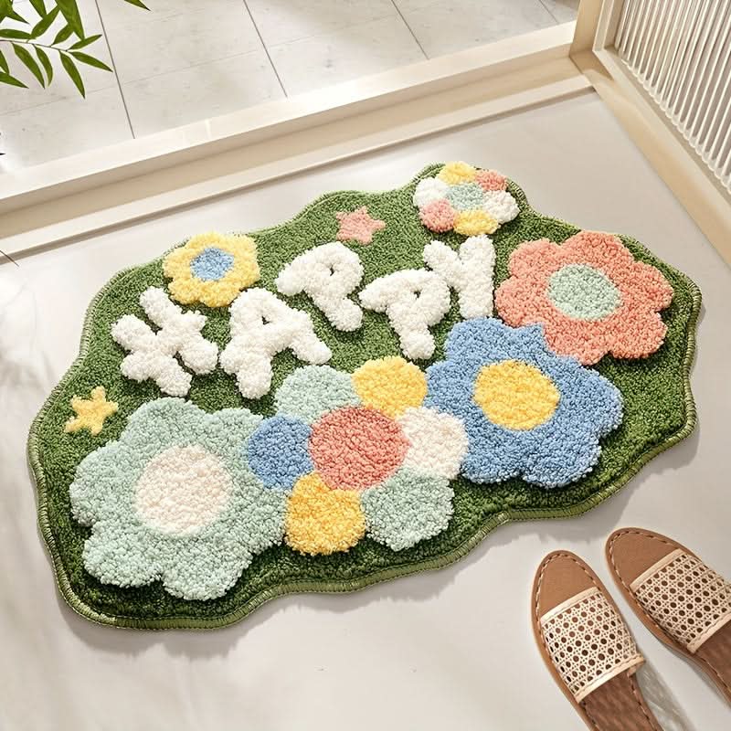 Saugstarke Badematte Mikrofaser mit Blumenmuster | Rutschfeste Unterseite für sicheren Halt | Maschinenwaschbar & Trocknergeeignet 1