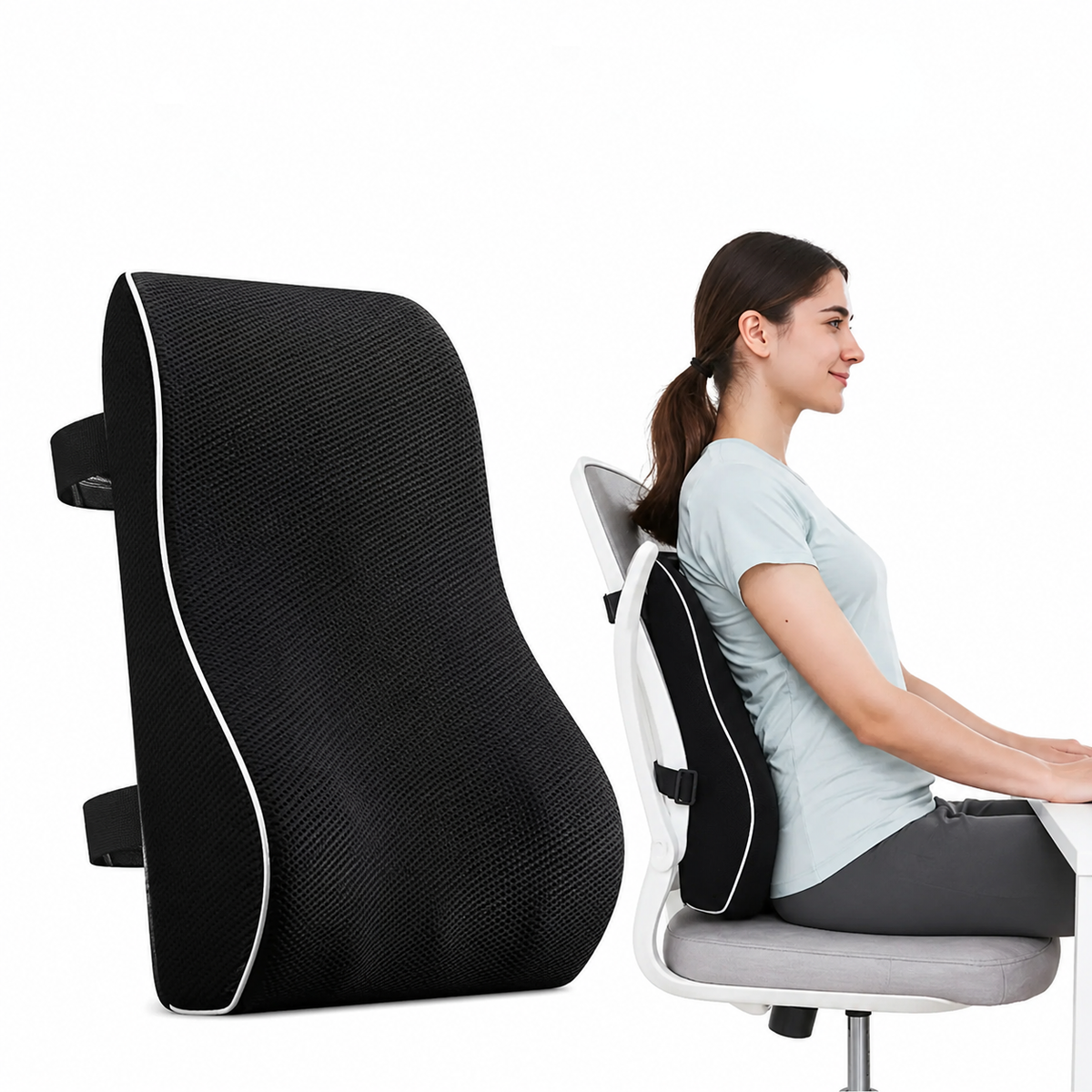 Rückenkissen Memory Foam Lordosenstütze Mesh-Bezug Verstellbar
