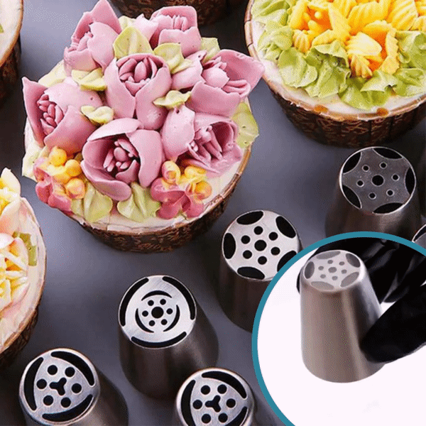Spritztüllen-Set Edelstahl & Silikon, 14-teilig | Tulpentüllen, Spritzbeutel & Adapter | Für präzise Tortendekoration 1