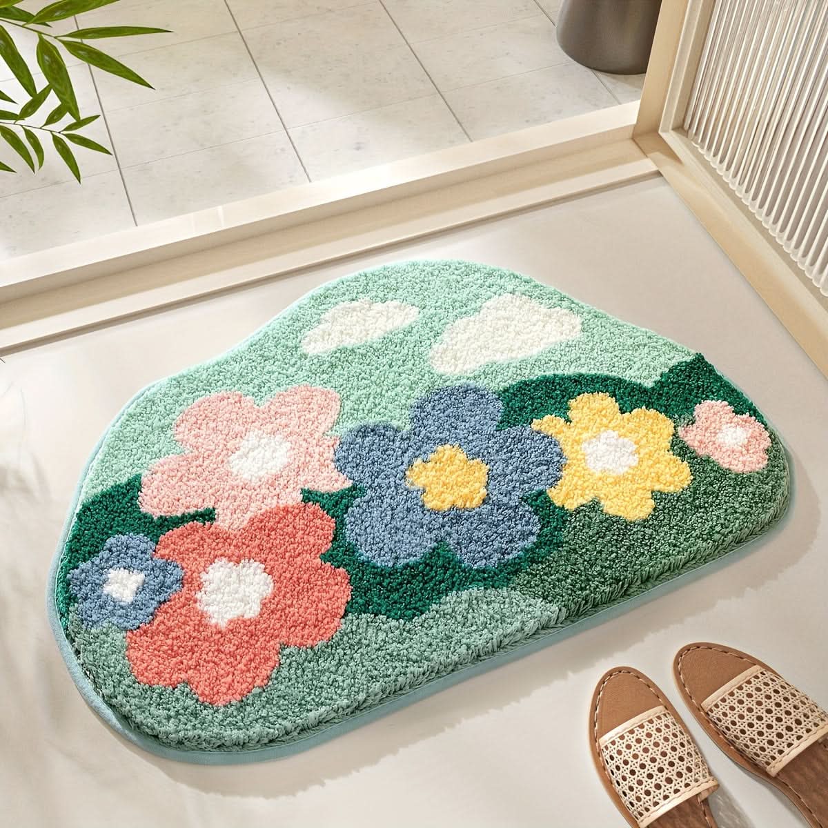 Saugstarke Badematte Mikrofaser mit Blumenmuster | Rutschfeste Unterseite für sicheren Halt | Maschinenwaschbar & Trocknergeeignet 8