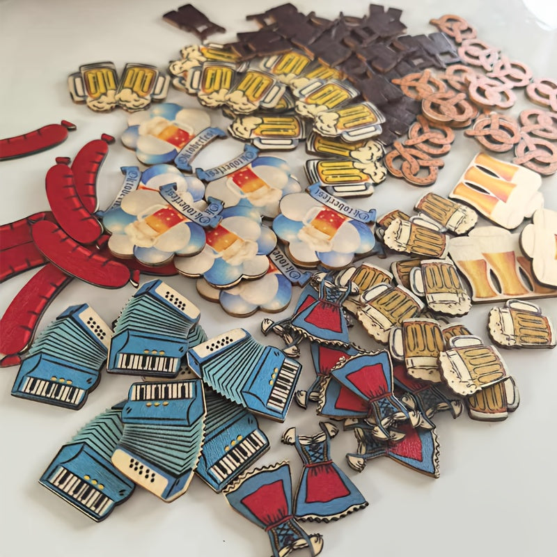 Holzfiguren-Deko Oktoberfest | 50 Stück gemischte Motive Bierkrug, Brezel, Dirndl | Holz Streudeko, Tischkonfetti & Bastelset 3
