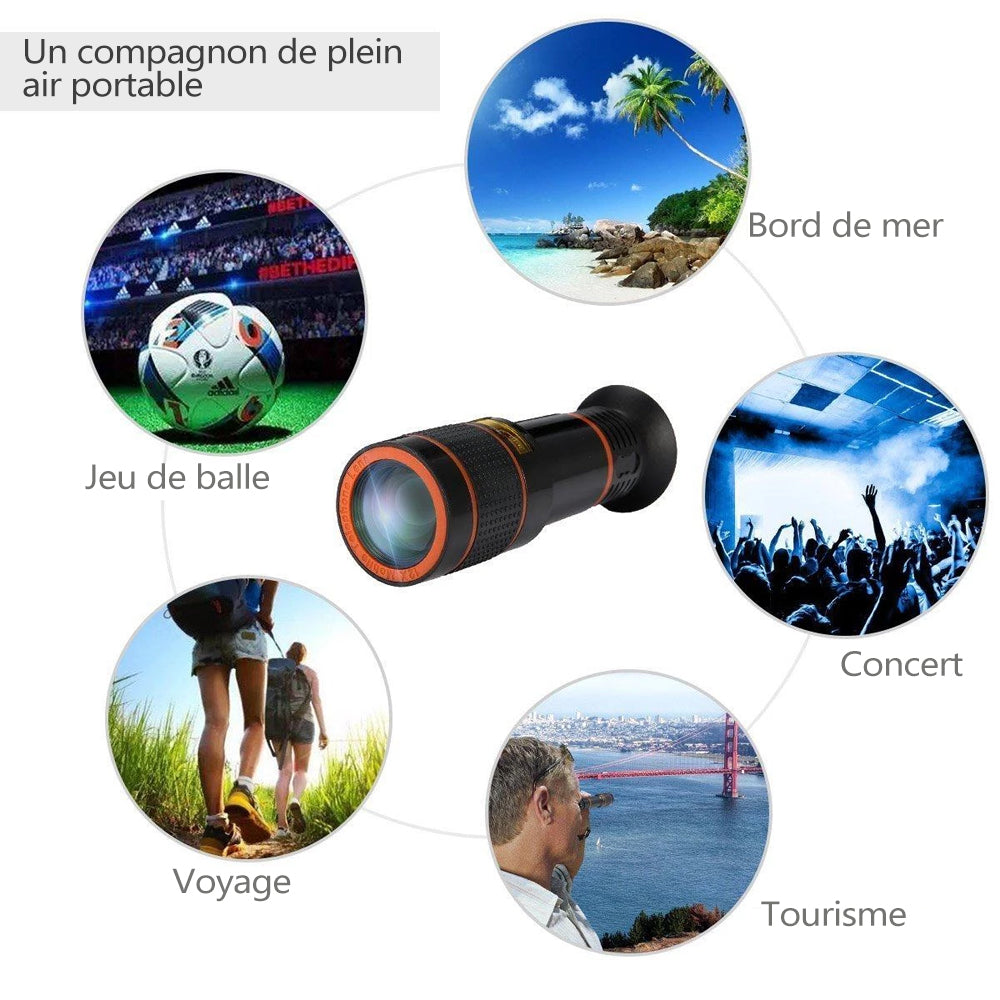 Teleobjektiv Kit für Handykamera 12X Zoom | Klemm-Clip mit Fokusring | Scharfe Fotos aus der Ferne und als Fernglas nutzbar 3