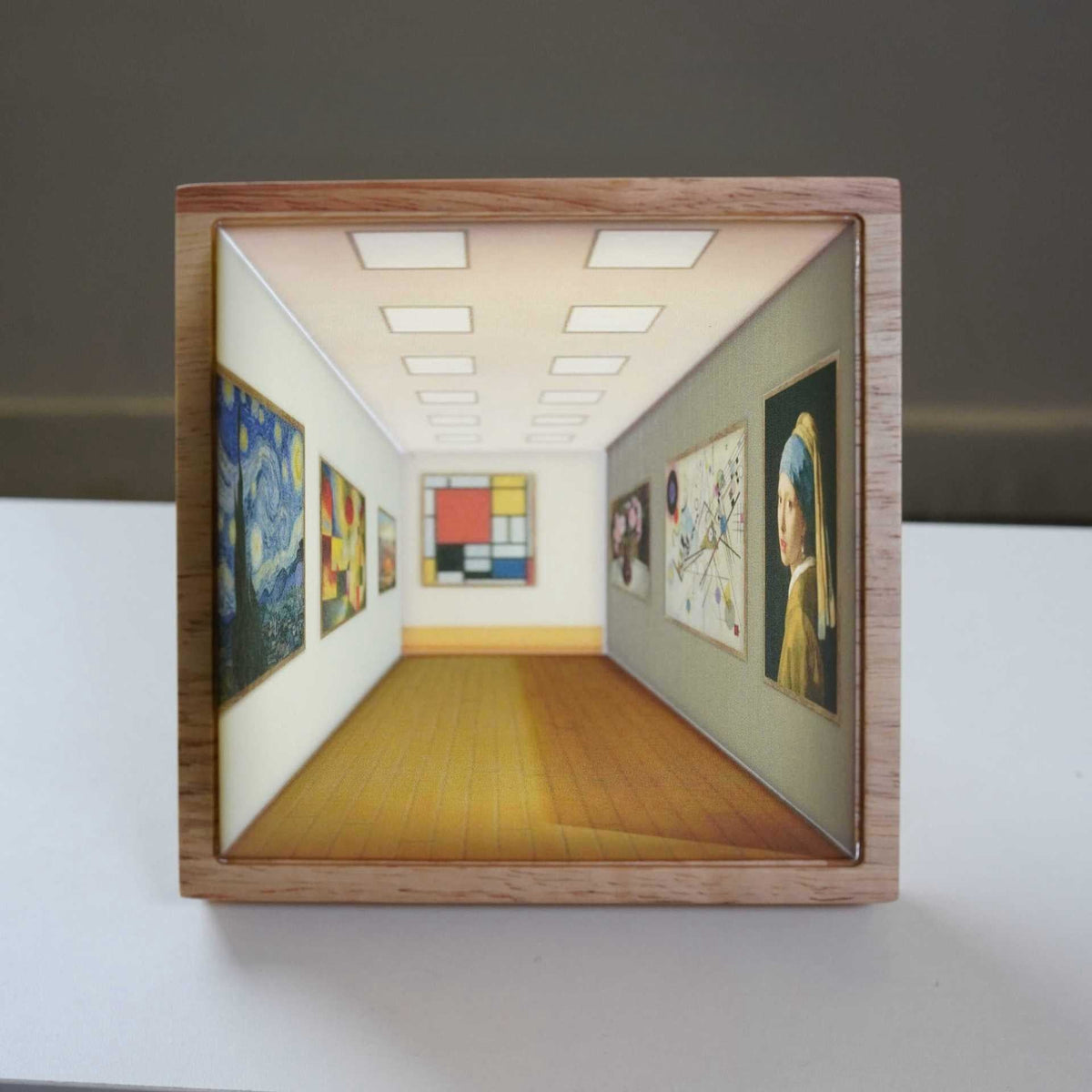 3D-Nachtlicht Massivholzrahmen | Kunstgalerie-Motiv mit 3 Lichtfarben | Kabellos & Wiederaufladbar für flexible Platzierung 2