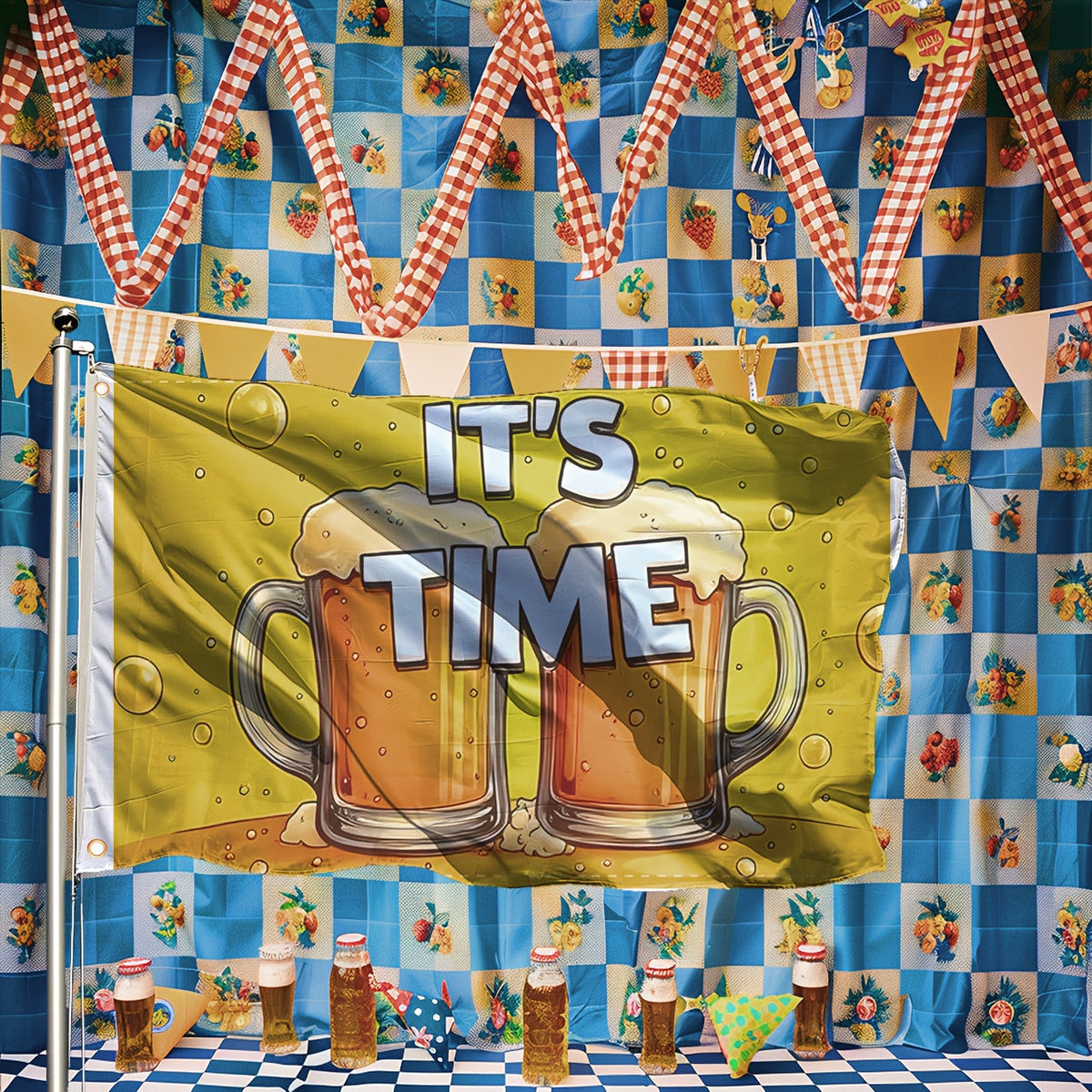 Oktoberfest Deko-Flagge Bierkrug-Motiv | Wetterfeste Polyester-Flagge mit Ösen | Für Garten, Balkon, Pub und Partyraum 2