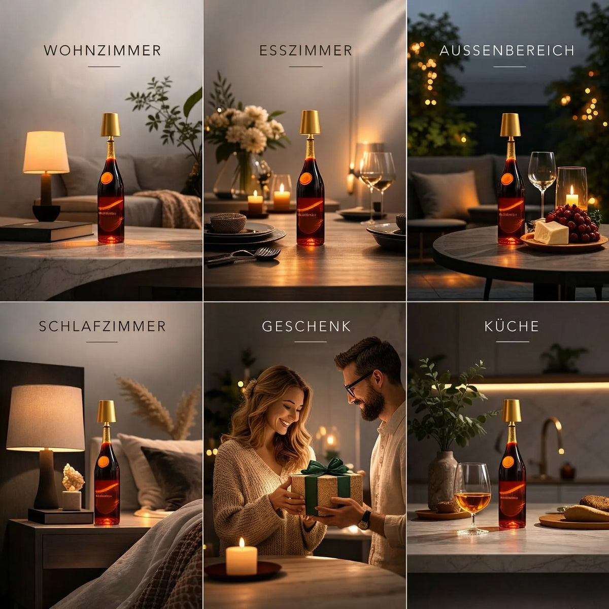 LED Flaschenaufsatz aus Kunststoff | Kabellos, USB-C wiederaufladbar, dimmbares Warmweiß | Für Flaschen und Karaffen 5