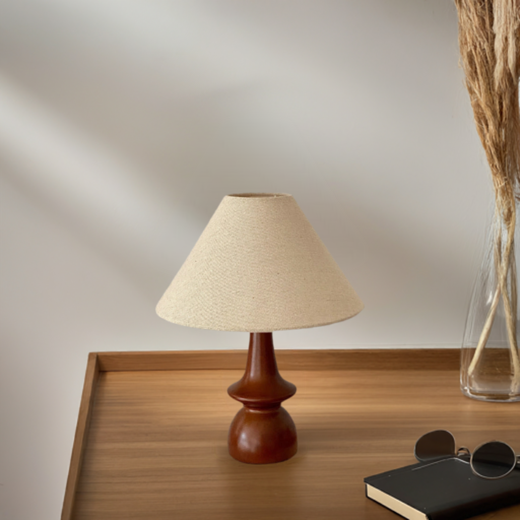 Tischlampe Massivholz Walnuss Nachttisch Wohnzimmer mit Glasschirm