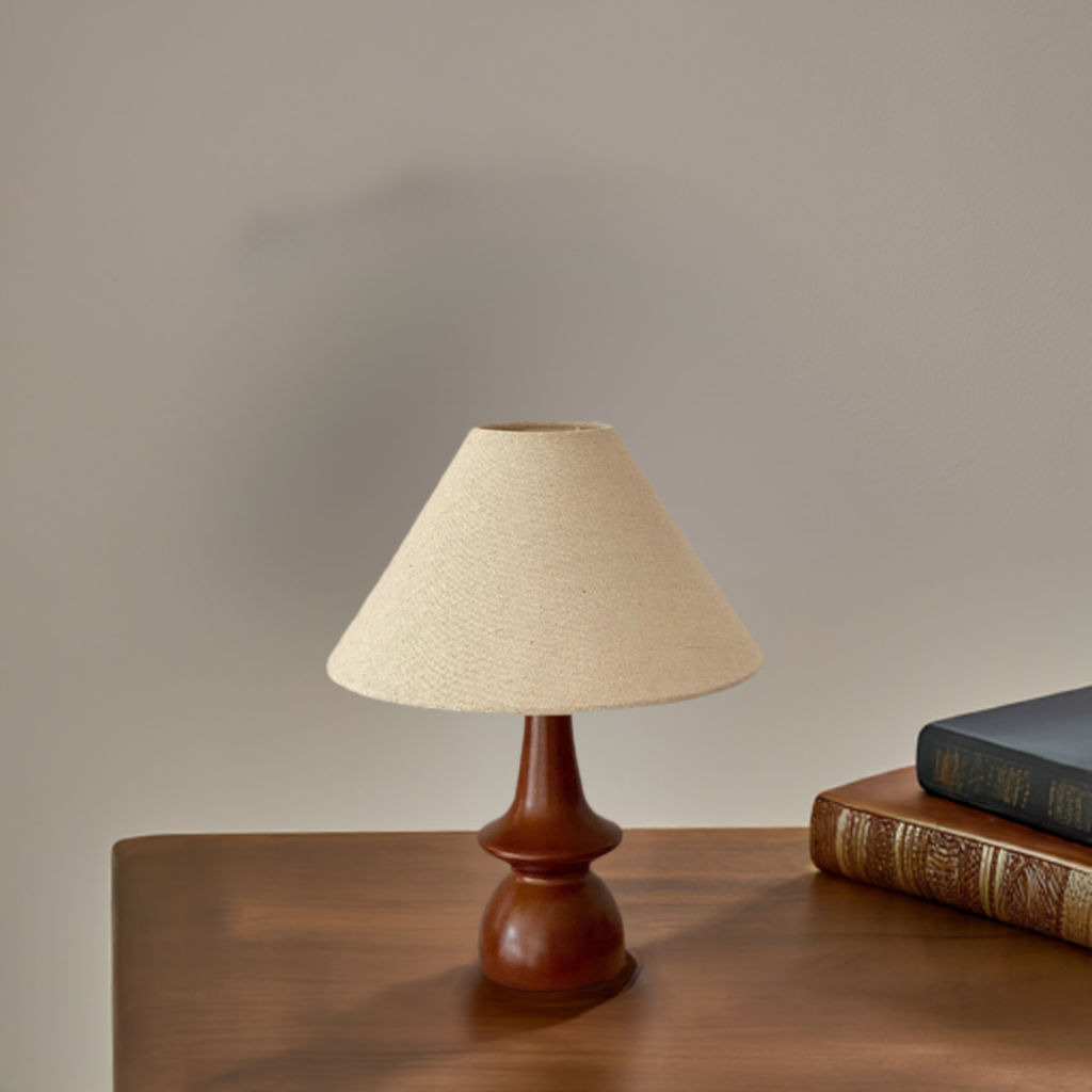 Tischlampe Massivholz Walnuss Nachttisch Wohnzimmer mit Glasschirm