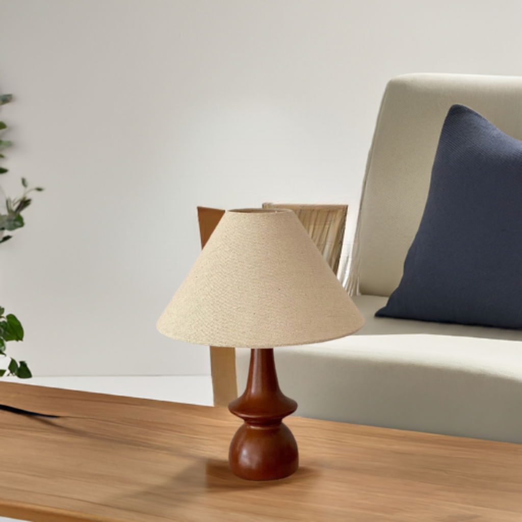 Tischlampe Massivholz Walnuss Nachttisch Wohnzimmer mit Glasschirm