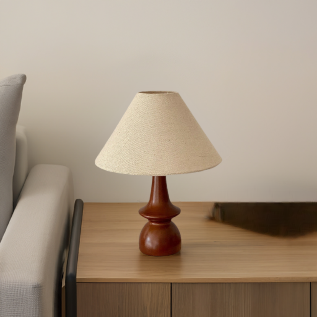 Tischlampe Massivholz Walnuss Nachttisch Wohnzimmer mit Glasschirm