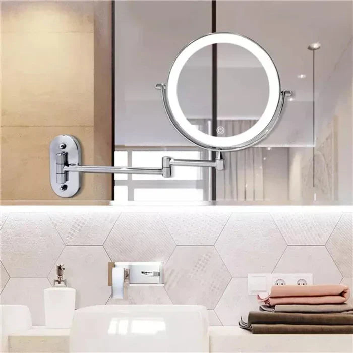 LED-Kosmetikspiegel Wandmontage Edelstahl | Verstellbare Vergrösserung 3x-10x, Touch-Bedienung | Akku mit USB-C Ladefunktion 10