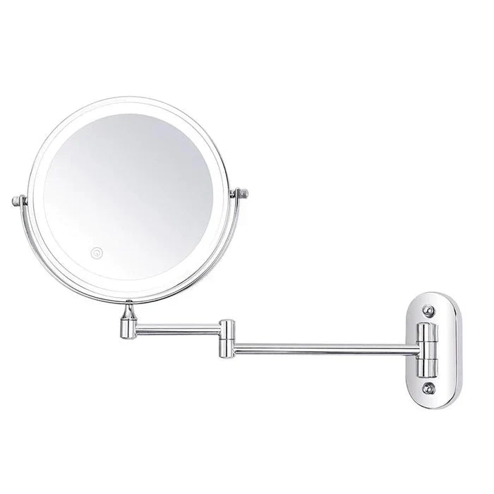LED-Kosmetikspiegel Wandmontage Edelstahl | Verstellbare Vergrösserung 3x-10x, Touch-Bedienung | Akku mit USB-C Ladefunktion 16