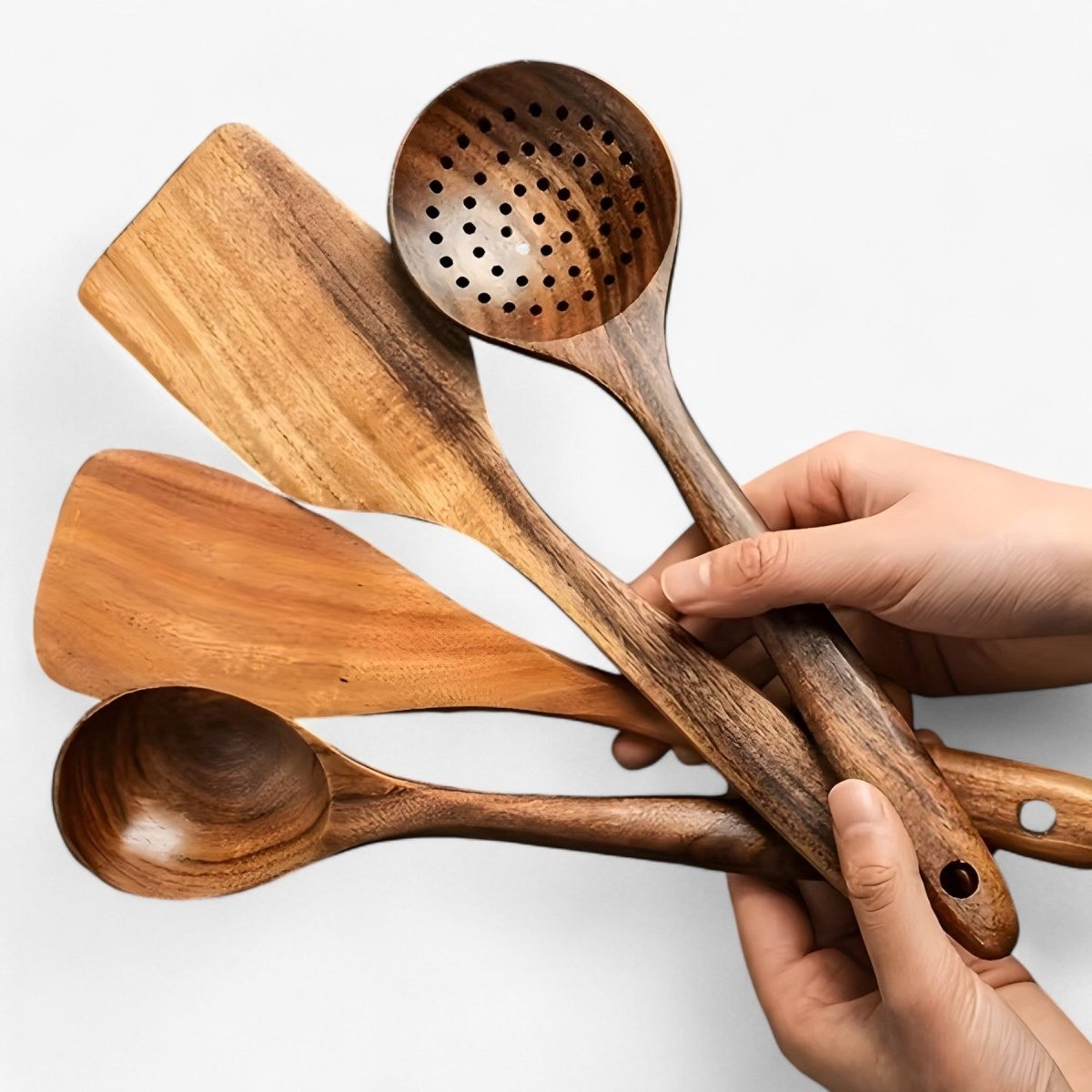 Hitzebeständiges Holzbesteck-Set, 11-teilig, für Antihaft-Kochgeschirr, umweltfreundlich.
