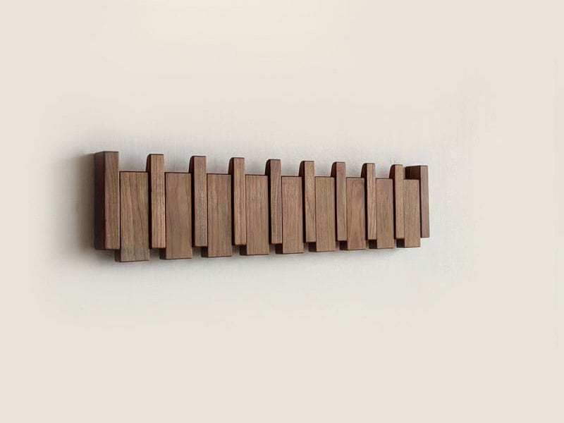 Wandgarderobe aus Holz | Einklappbare Haken im Klaviertasten-Design | Platzsparend, kratzschonend für Flur & Büro 11