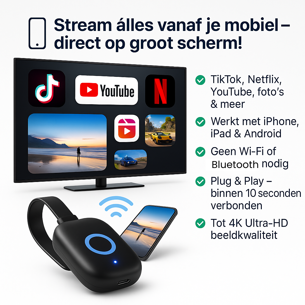 Drahtloser HDMI Screen Mirroring Adapter | Bis zu 4K Ultra-HD Bildqualität | Plug & Play ohne WLAN oder App nötig 2