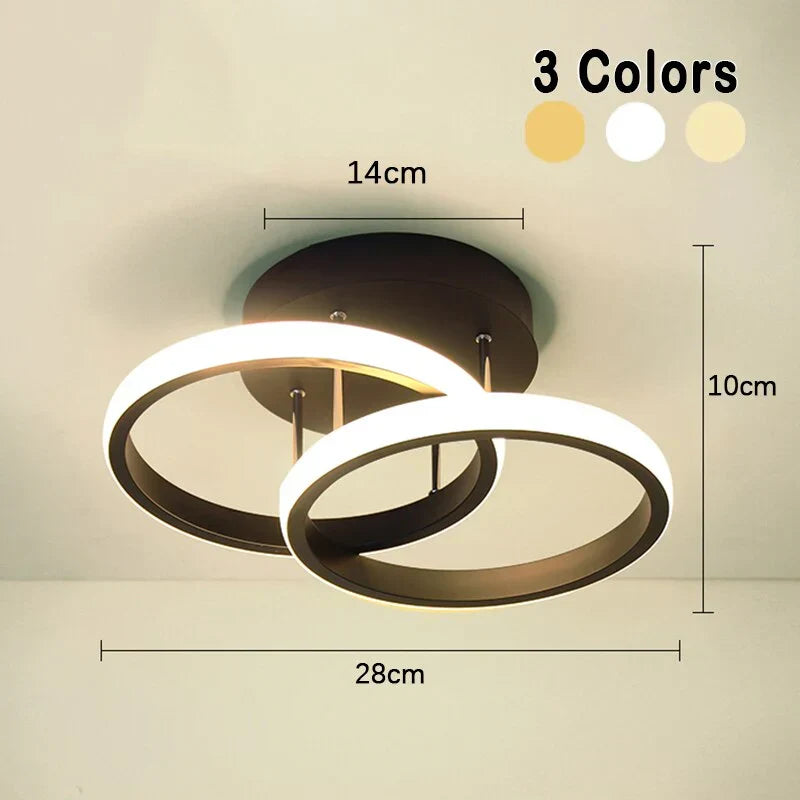 LED-Deckenleuchte Aluminium, geometrisches Ring-Design | Schwarz oder Weiss, dimmbar | 3 Lichtfarben, 20 W, flache Bauweise 14