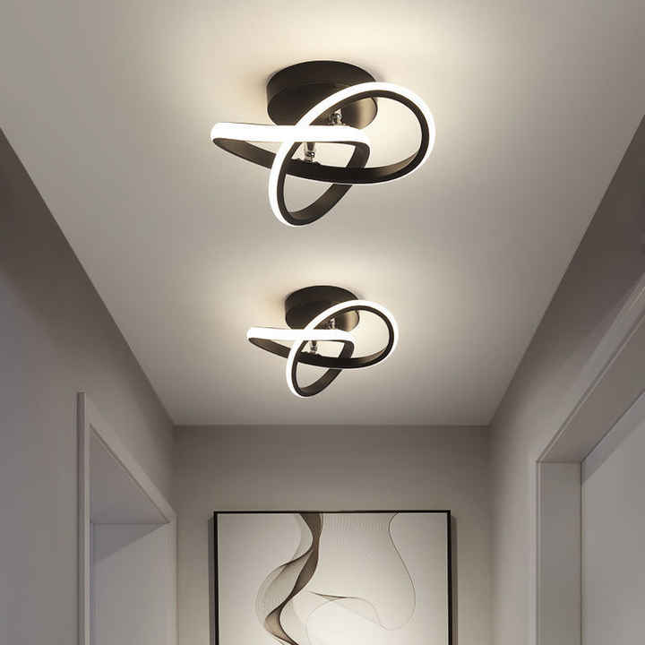 LED-Deckenleuchte Aluminium, geometrisches Ring-Design | Schwarz oder Weiss, dimmbar | 3 Lichtfarben, 20 W, flache Bauweise 10