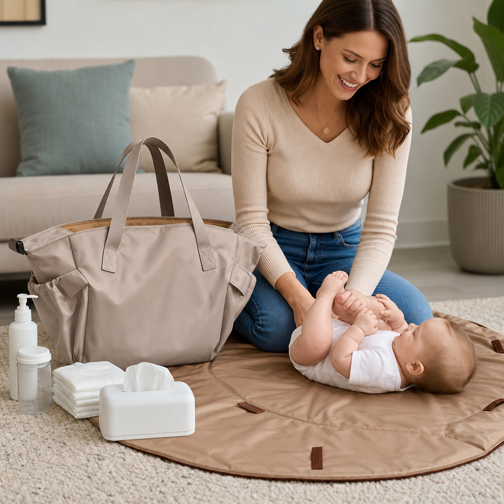 Faltbare Wickeltasche & Wickelunterlage 2-in-1 | Braun, Schwarz oder Beige | Leicht, 94 cm Wickelfläche, kompakt verstaubar 1