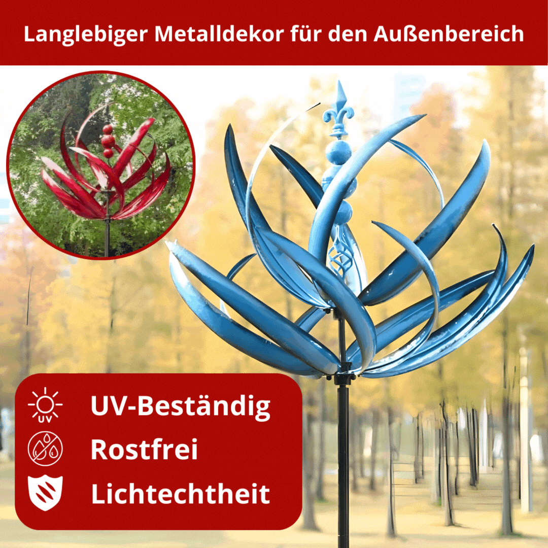 Wetterfahne Lotus-Design aus rostfreiem Metall | Windrichtungsanzeiger für Garten | UV-beständig, werkzeugfrei aufstellbar 1