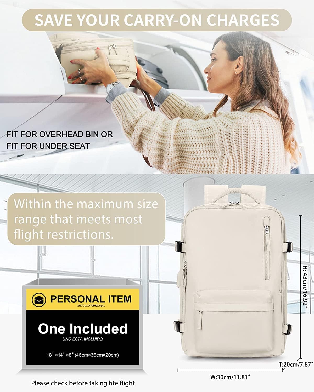 Reiserucksack 40L Wasserabweisend | Schuhfach, USB-Ladeanschluss, Laptopfach bis 14 Zoll | Organisierter Stauraum für Reisen 12