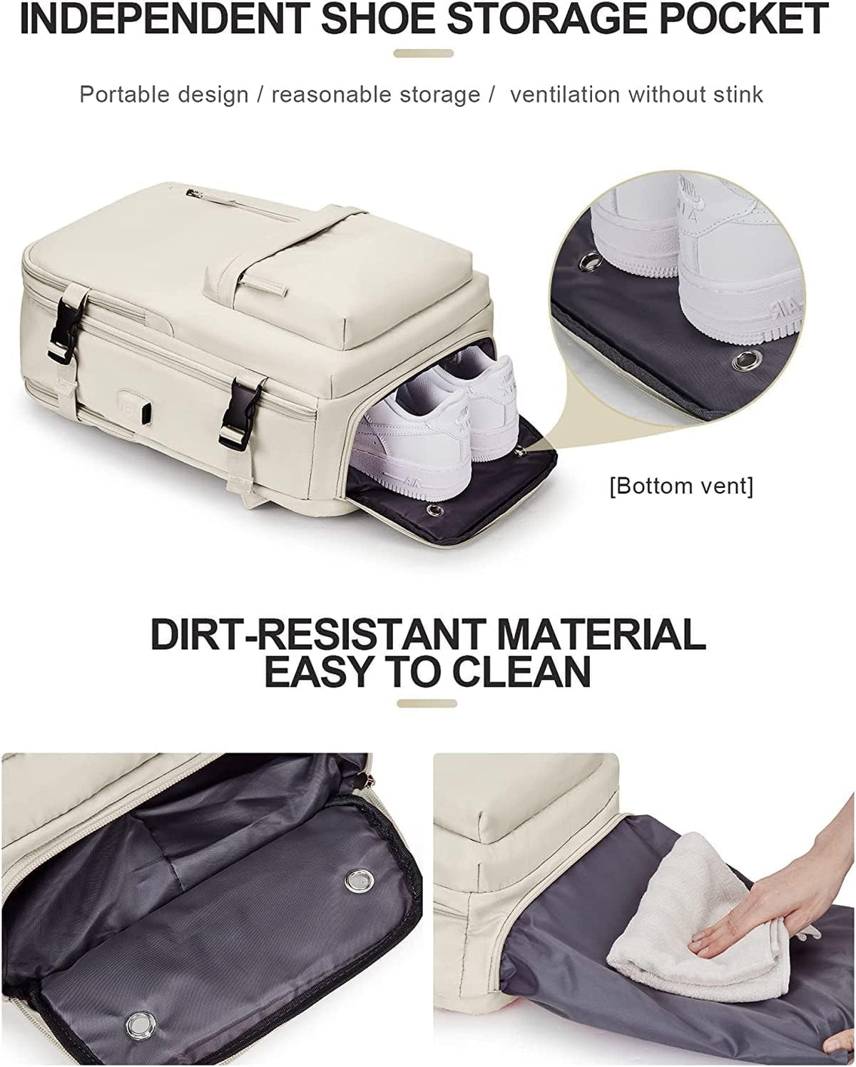 Reiserucksack 40L Wasserabweisend | Schuhfach, USB-Ladeanschluss, Laptopfach bis 14 Zoll | Organisierter Stauraum für Reisen 2