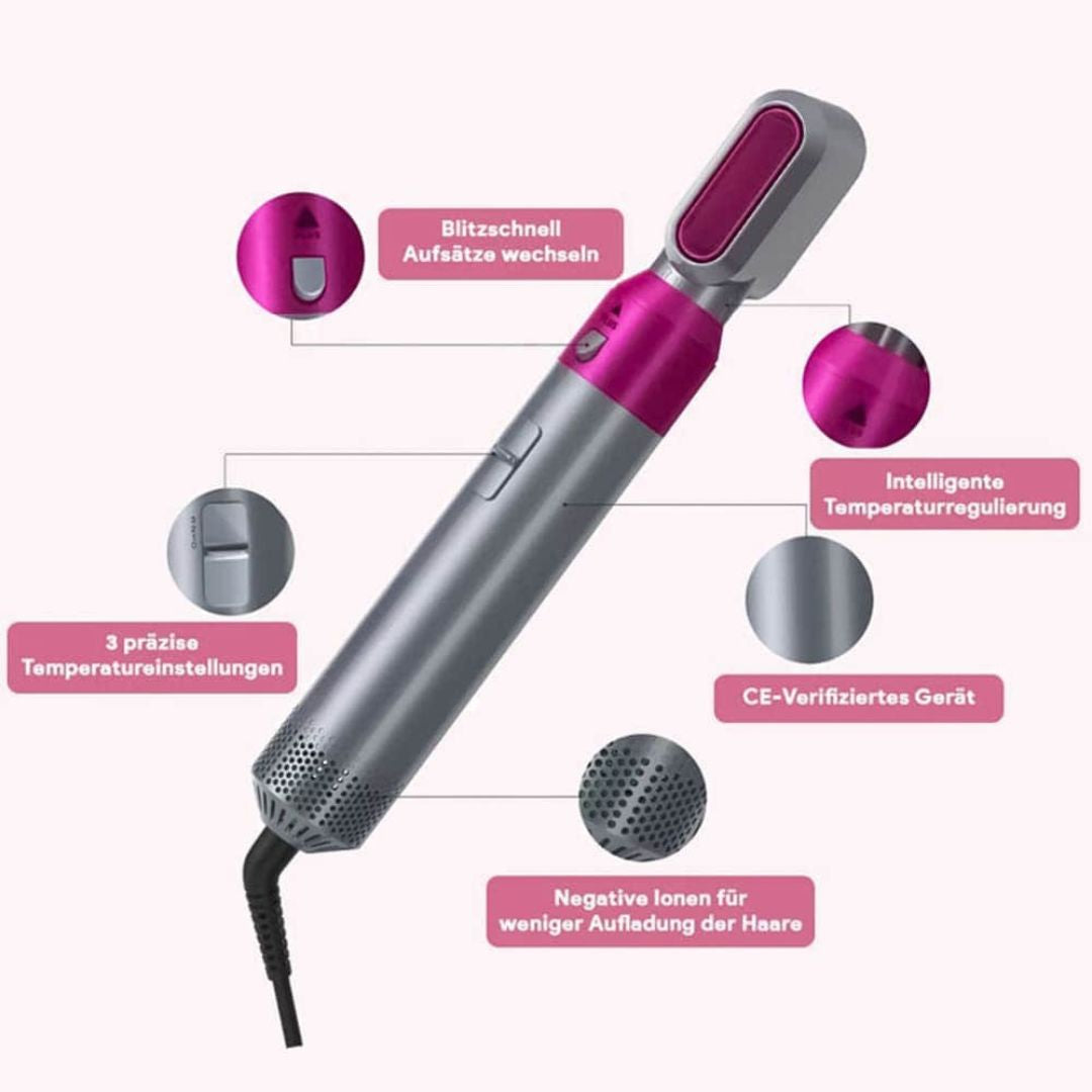 5-in-1 Haarstyler mit Keramikbeschichtung | 5 Aufsätze für Locken, Wellen, Glätte & Föhnen | Gleichmäßige Wärmeverteilung 2
