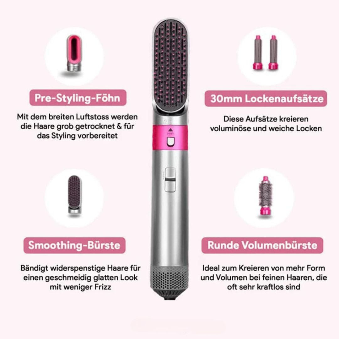 5-in-1 Haarstyler mit Keramikbeschichtung | 5 Aufsätze für Locken, Wellen, Glätte & Föhnen | Gleichmäßige Wärmeverteilung 3