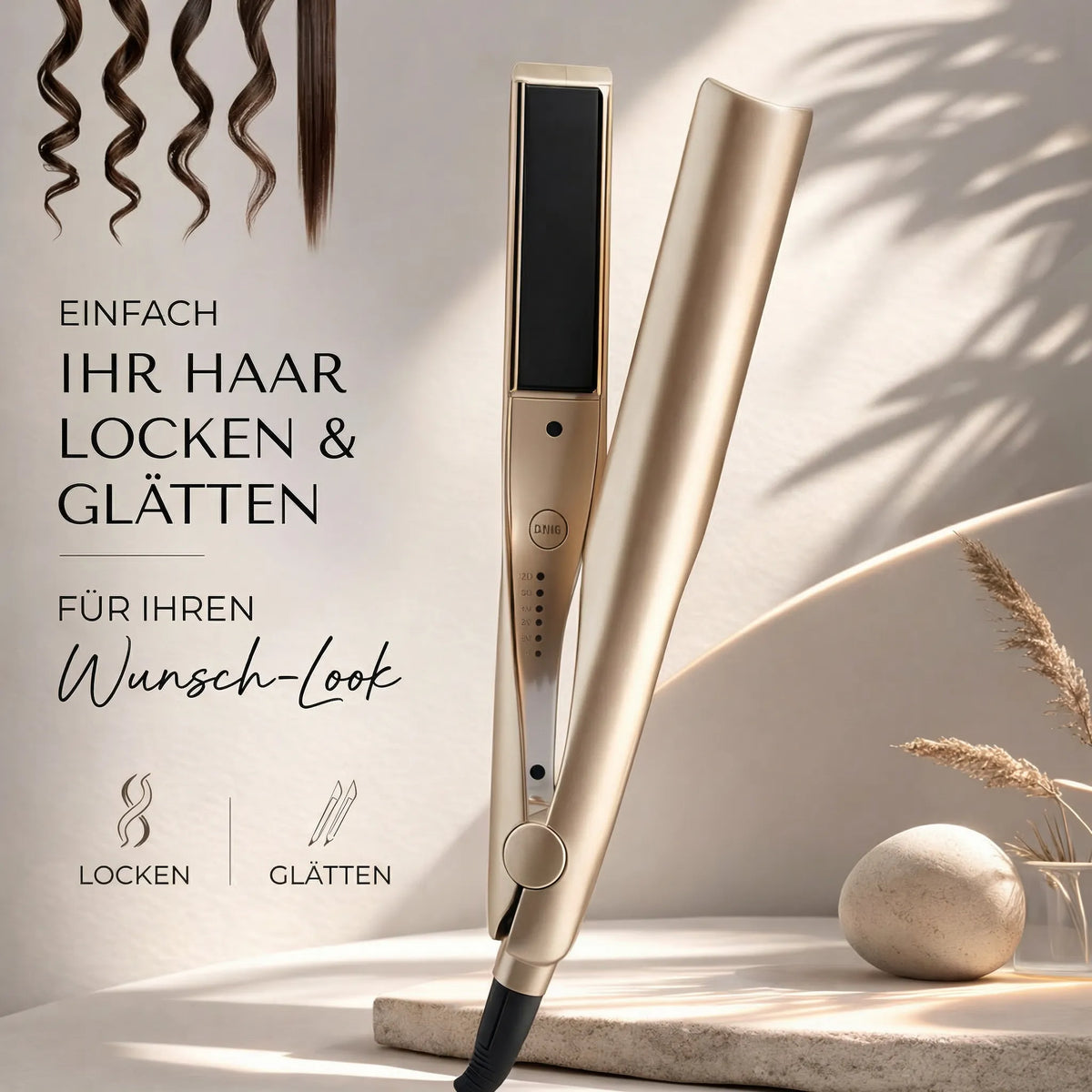 2-in-1 Haarstyler Glätteisen & Lockenstab | Keramik-Ionen-Technologie, 160–200 °C | Kabelloses Styling ohne Ziepen 5