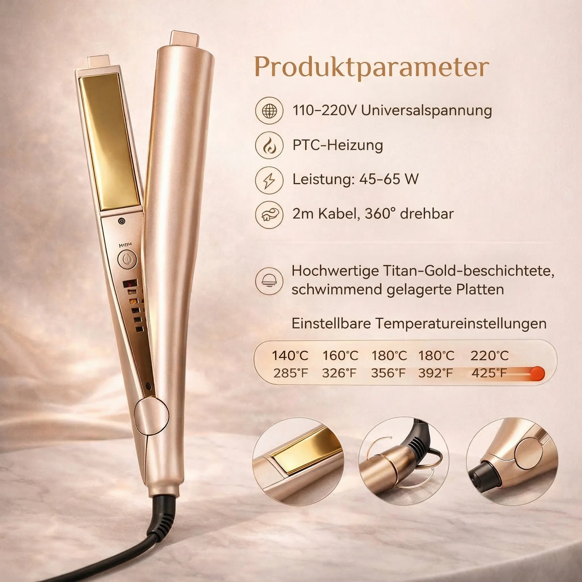 2-in-1 Haarstyler Glätteisen & Lockenstab | Keramik-Ionen-Technologie, 160–200 °C | Kabelloses Styling ohne Ziepen 3