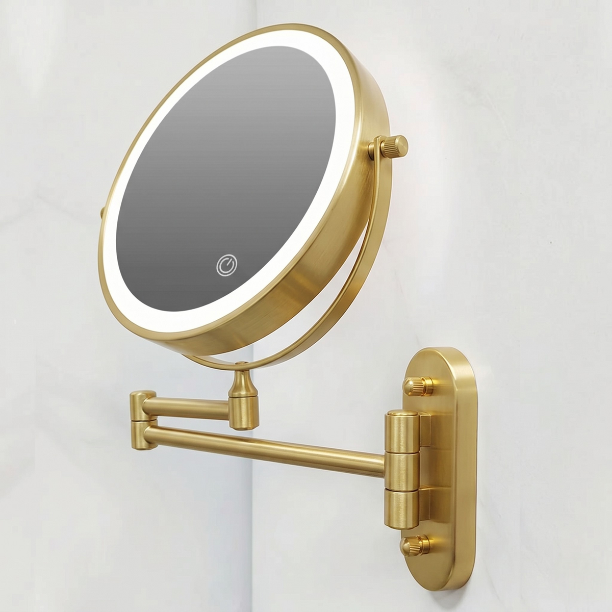 LED-Kosmetikspiegel Wandmontage Edelstahl | Verstellbare Vergrösserung 3x-10x, Touch-Bedienung | Akku mit USB-C Ladefunktion 5