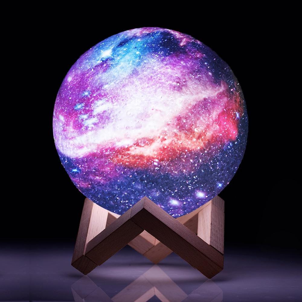 3D Mondlampe PLA-Kunststoff 8-18 cm | 16 Farben, Touch & Fernbedienung | USB-wiederaufladbar inkl. Holzständer 2