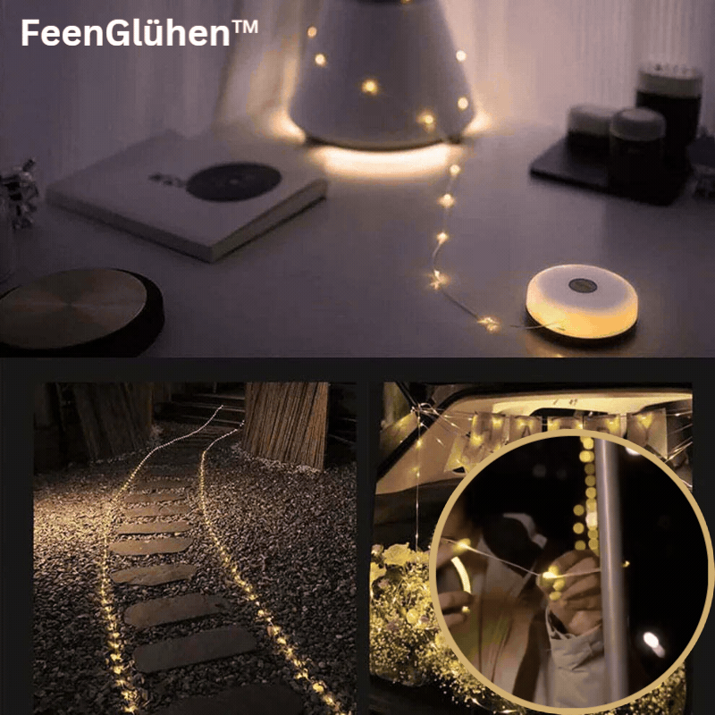 LED-Lichterkette 10 m mit 100 LEDs | USB wiederaufladbar, IP65 wasserdicht | 8 Lichtmodi für Camping, Garten & Balkon 1