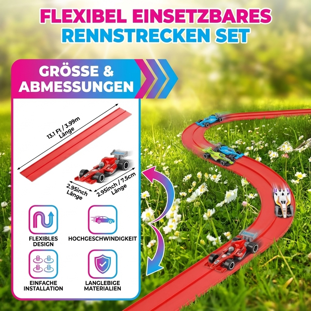 Flexibles Rennstrecken-Set mit biegsamen Schienen | Farben: Rot oder Blau | Leuchtende Elemente für Renn-Action bei Nacht 6