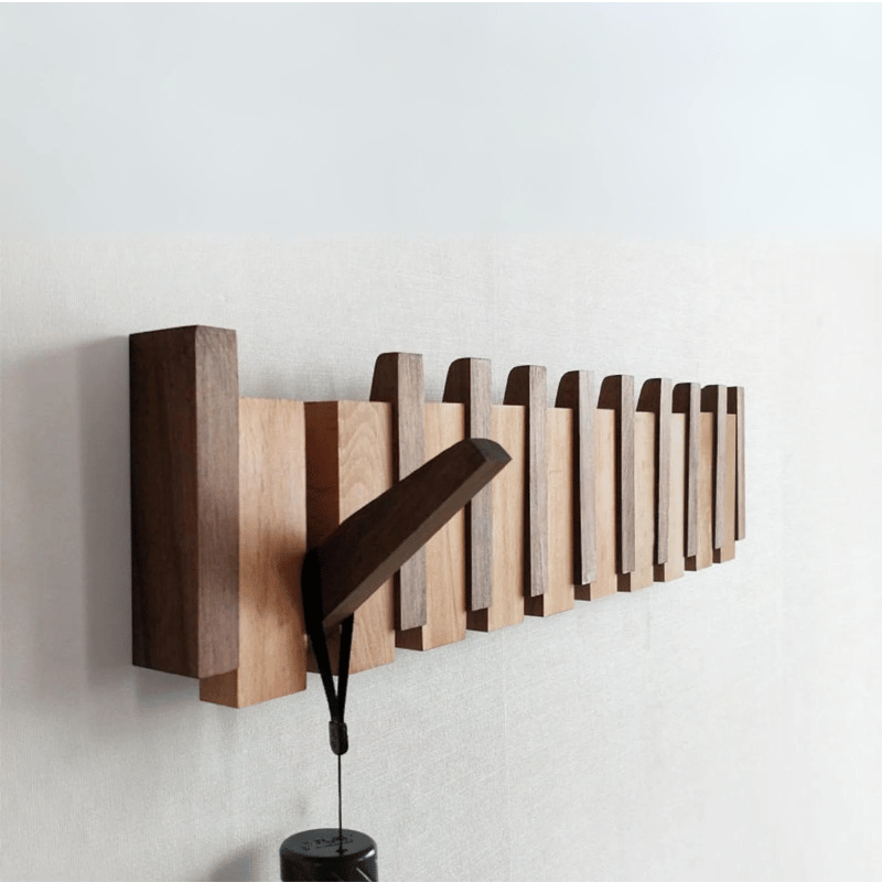 Wandgarderobe aus Holz | Einklappbare Haken im Klaviertasten-Design | Platzsparend, kratzschonend für Flur & Büro 1