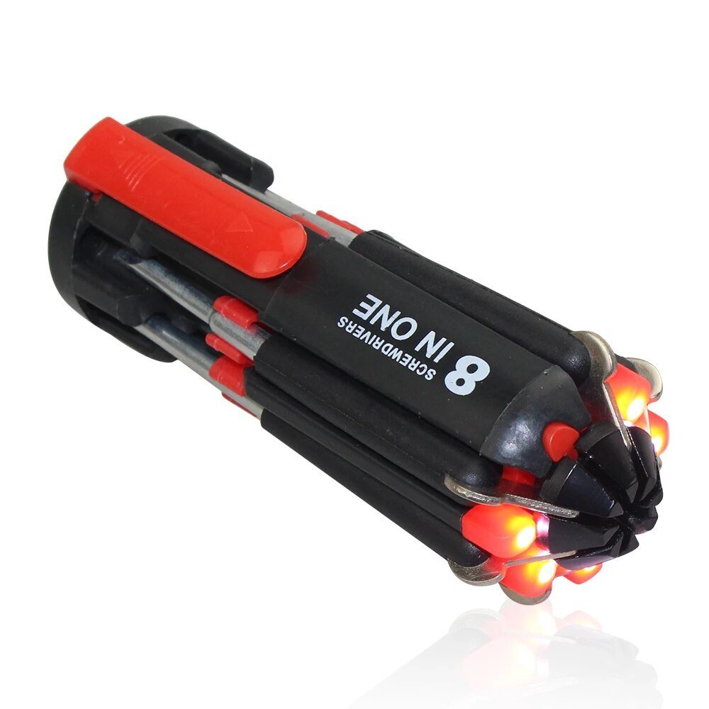 8-in-1 Schraubendreher-Set | Mit Arbeitslicht und LED-Taschenlampe | Kompaktes Werkzeug aus Stahl und Kunststoff 4