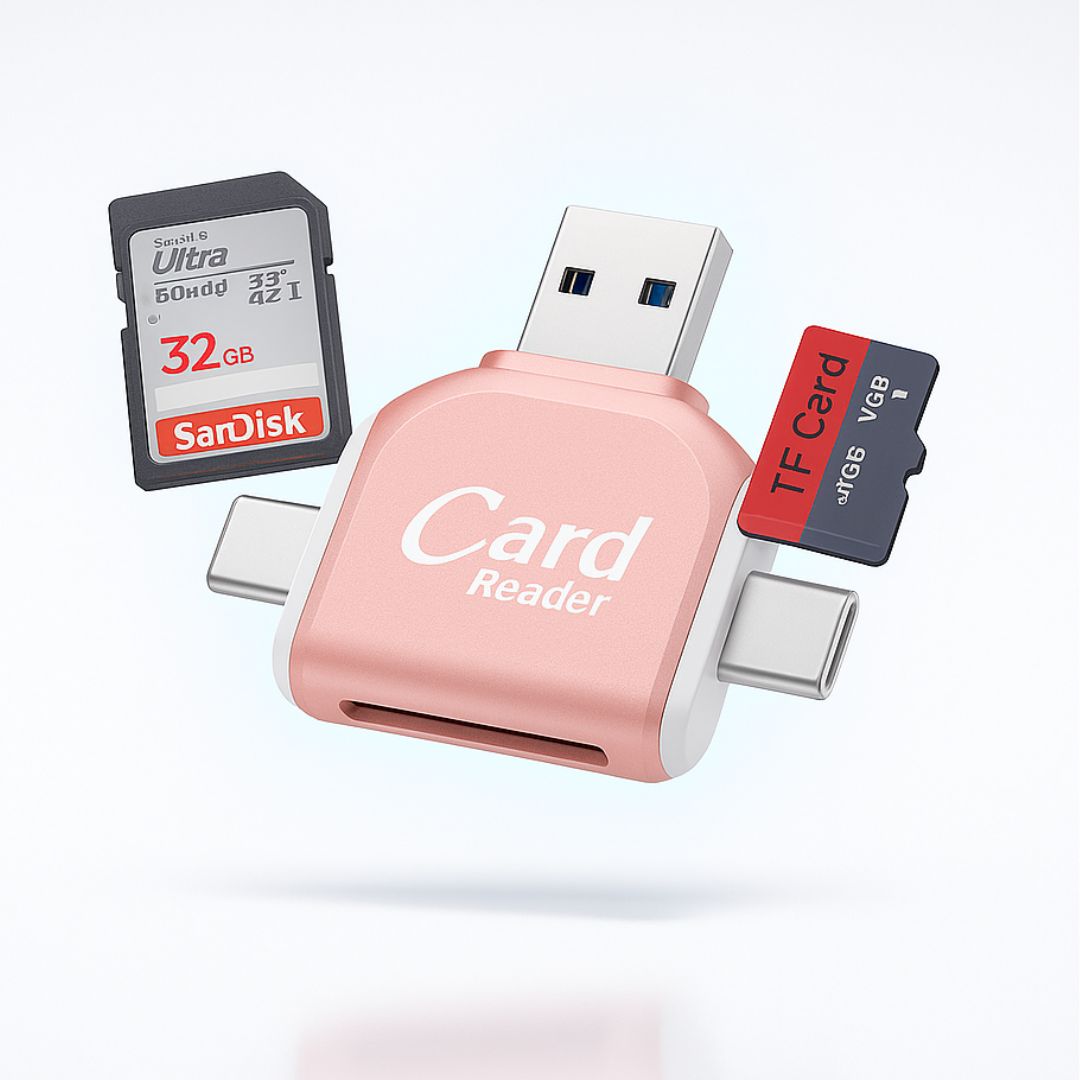 SD Kartenleser 4-in-1 | USB C, Lightning, Micro USB, USB A | Bis zu 400 GB, 500 Mbps, Plug and Play mit Schlüsselring 13