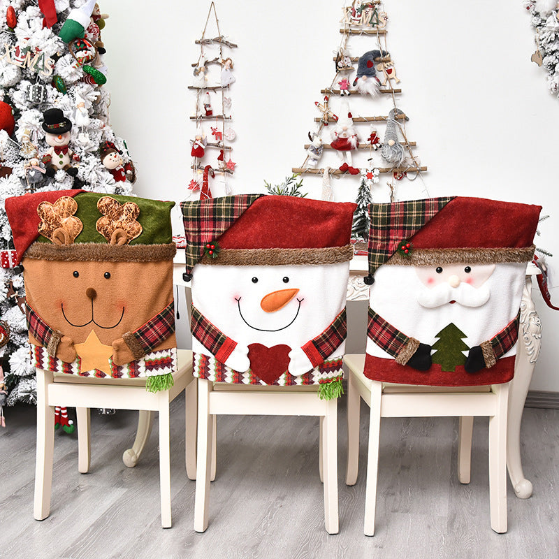 Weihnachts-Stuhlhusse Santa, Schneemann, Elch | 54 x 48 cm, 2er-Set | Weiches Leinen-Fleece, wiederverwendbar für Feste 2