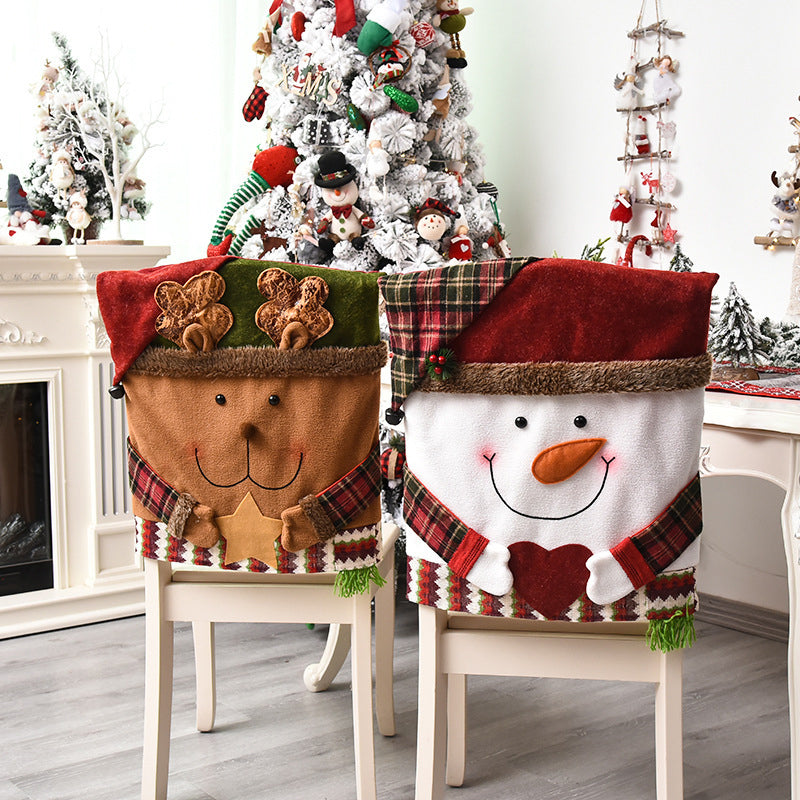 Weihnachts-Stuhlhusse Santa, Schneemann, Elch | 54 x 48 cm, 2er-Set | Weiches Leinen-Fleece, wiederverwendbar für Feste 5