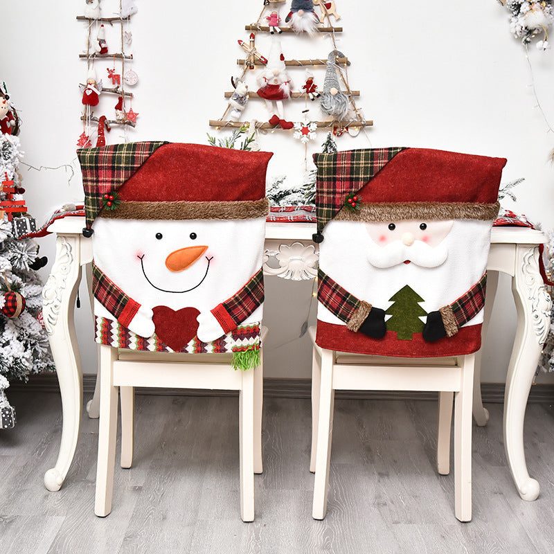 Weihnachts-Stuhlhusse Santa, Schneemann, Elch | 54 x 48 cm, 2er-Set | Weiches Leinen-Fleece, wiederverwendbar für Feste 4