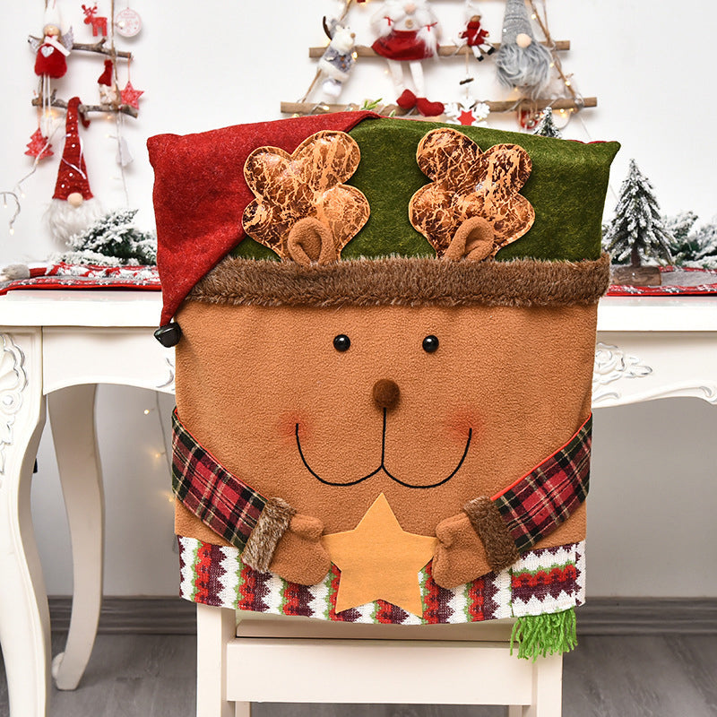 Weihnachts-Stuhlhusse Santa, Schneemann, Elch | 54 x 48 cm, 2er-Set | Weiches Leinen-Fleece, wiederverwendbar für Feste 7
