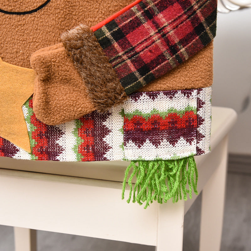 Weihnachts-Stuhlhusse Santa, Schneemann, Elch | 54 x 48 cm, 2er-Set | Weiches Leinen-Fleece, wiederverwendbar für Feste 8