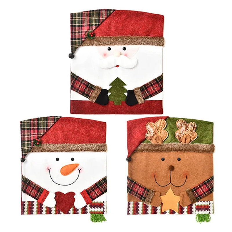 Weihnachts-Stuhlhusse Santa, Schneemann, Elch | 54 x 48 cm, 2er-Set | Weiches Leinen-Fleece, wiederverwendbar für Feste 12