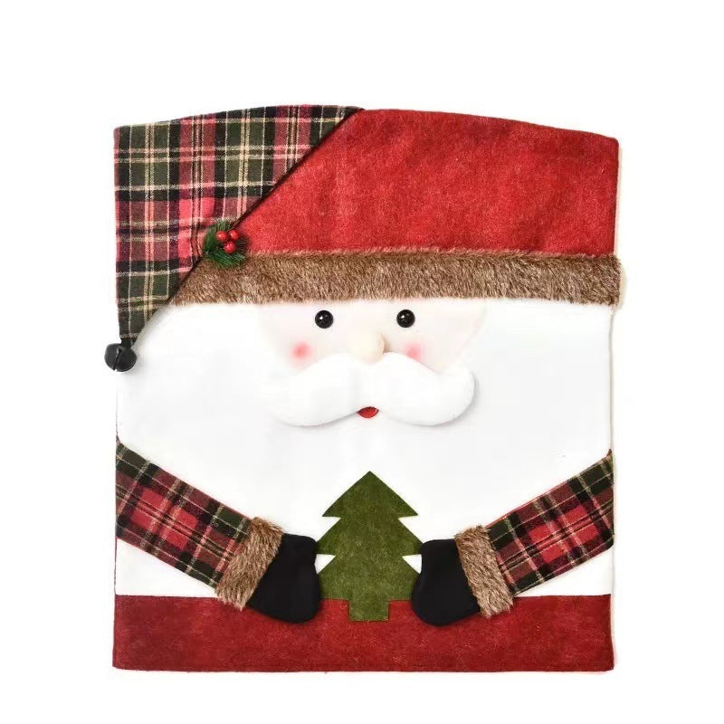 Weihnachts-Stuhlhusse Santa, Schneemann, Elch | 54 x 48 cm, 2er-Set | Weiches Leinen-Fleece, wiederverwendbar für Feste 9