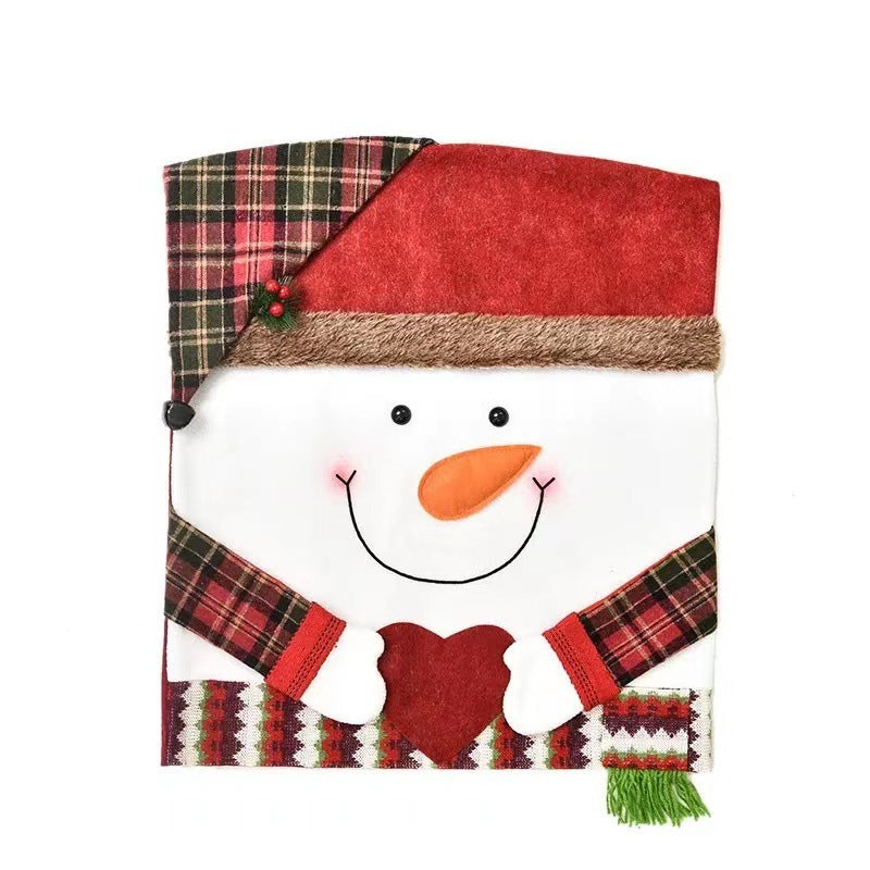 Weihnachts-Stuhlhusse Santa, Schneemann, Elch | 54 x 48 cm, 2er-Set | Weiches Leinen-Fleece, wiederverwendbar für Feste 10