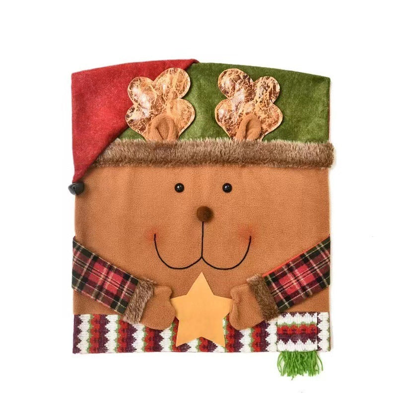 Weihnachts-Stuhlhusse Santa, Schneemann, Elch | 54 x 48 cm, 2er-Set | Weiches Leinen-Fleece, wiederverwendbar für Feste 11