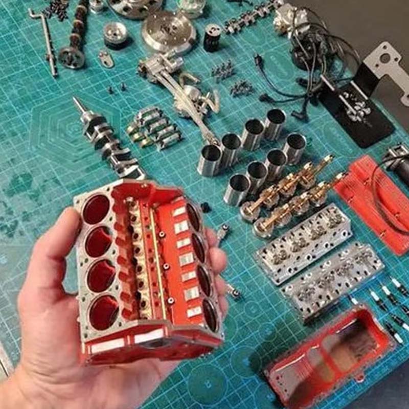Mehrzylinder-Verbrennungsmotor Modellbausatz | Benzin & CDI-Zündung, startfähig | CNC-Metallteile, RC-kompatibel 9